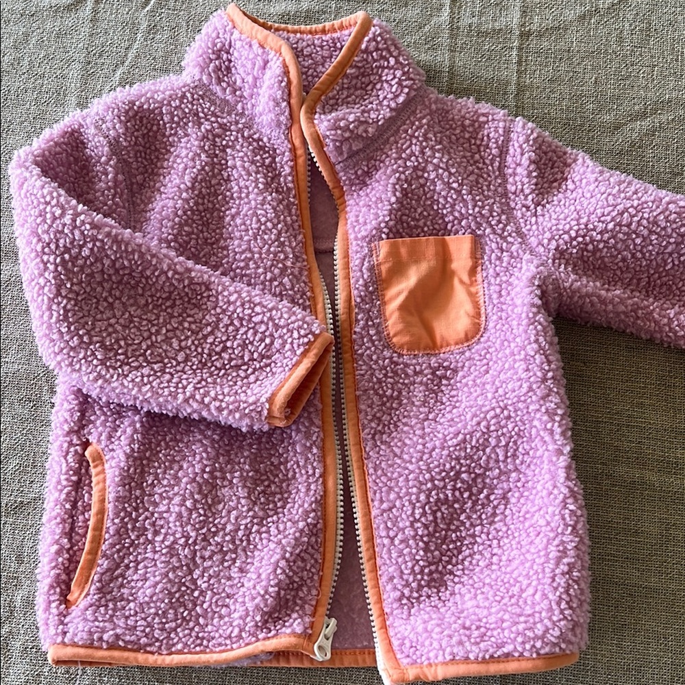 Pink Sherpa Jacket with Orange Trim